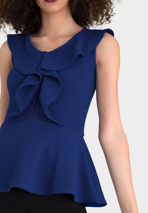 edit - Peplum Frilled Sleeveless Top Cobalt