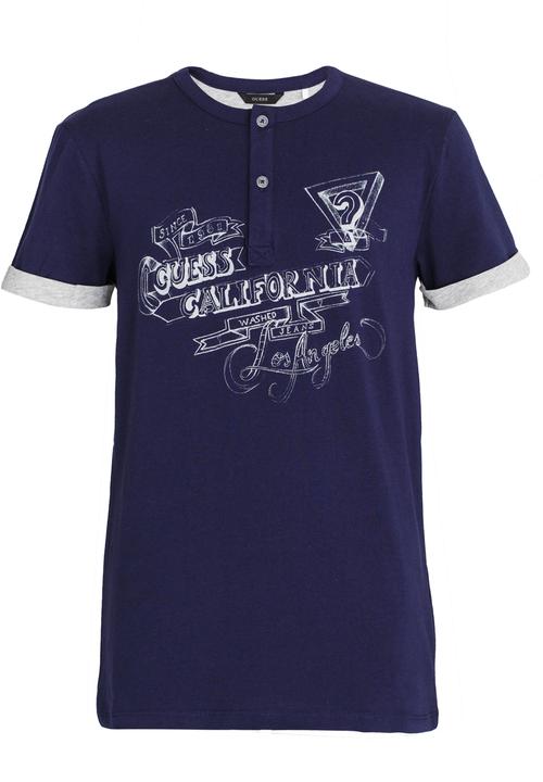 GUESS - S/S Rolled Sleeve Henley Blue