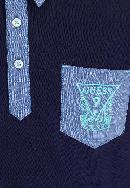 GUESS - S/S Chambray Contrast Polo Blue