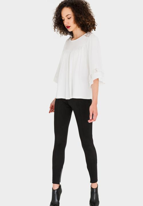 edit - Lace Inset Flared Top Cream