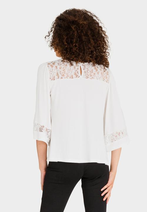 edit - Lace Inset Flared Top Cream