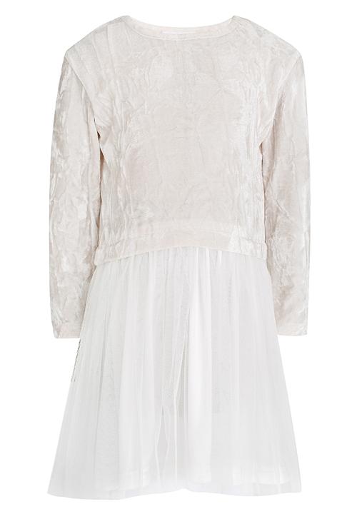 See-Saw - Velour Dress with Mesh Underlay Cream