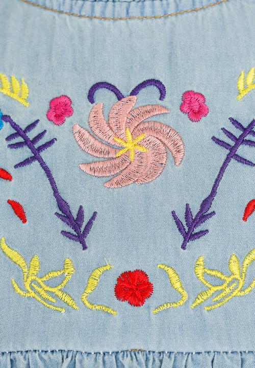 Pop Candy - Embroidered Detail Denim Dress Blue