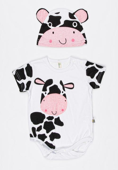 Peninsula Baby - Cow Bodysuit Set White