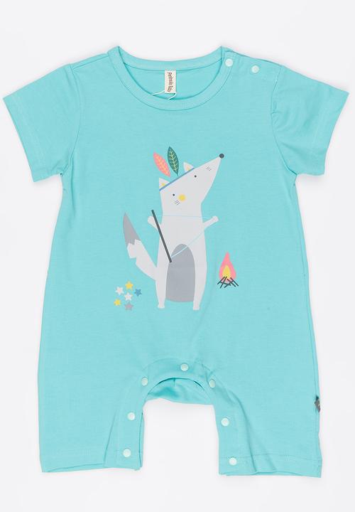 Peninsula Baby - Printed Racoon Romper Light Green
