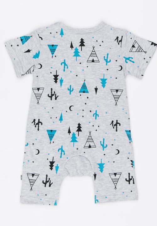 Peninsula Baby - Tribal Printed Romper Blue and Grey