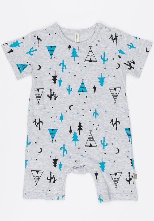 Peninsula Baby - Tribal Printed Romper Blue and Grey