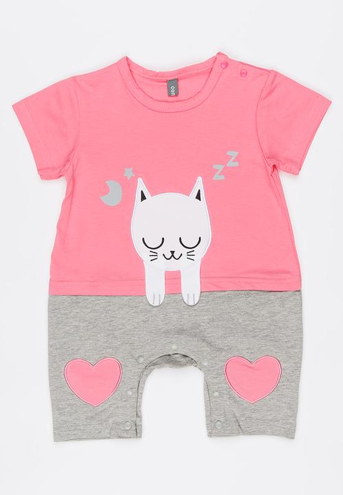 Peninsula Baby - Kitty Cat Printed Romper Pale Pink