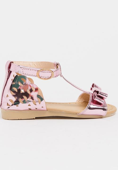 Pop Candy - T-Bar Sandals with Bow Pale Pink