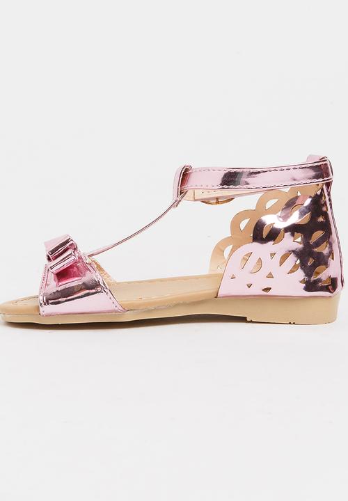 Pop Candy - T-Bar Sandals with Bow Pale Pink