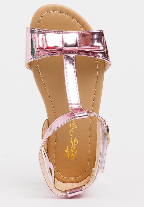 Pop Candy - T-Bar Sandals with Bow Pale Pink
