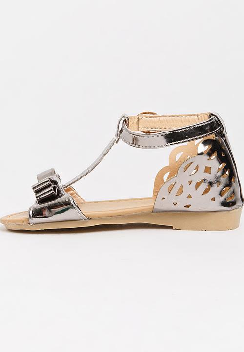 Pop Candy - T-Bar Sandals with Bow Silver