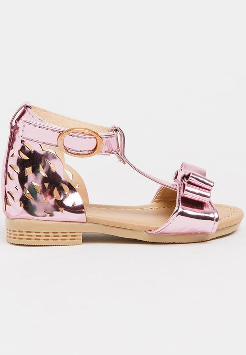 Pop Candy - T-Bar Sandals with Bow Pale Pink