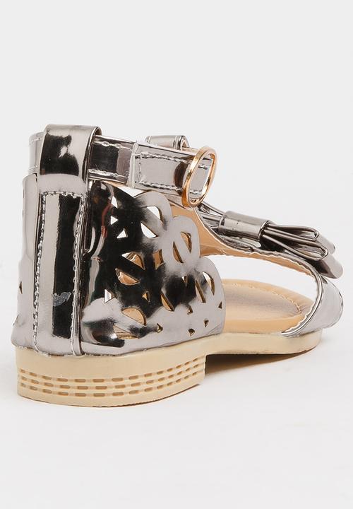 Pop Candy - T-Bar Sandals with Bow Silver