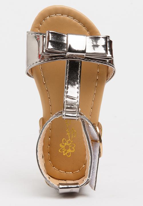 Pop Candy - T-Bar Sandals with Bow Silver