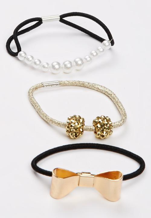 Jewels and Lace - Bow and Pearls Hair Tie Multi-colour