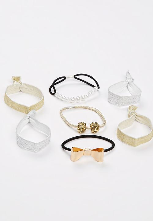 Jewels and Lace - Bow and Pearls Hair Tie Multi-colour