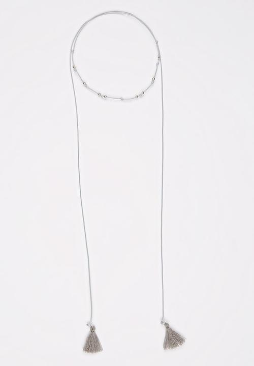Jewels and Lace - Tassel Bead Choker Grey
