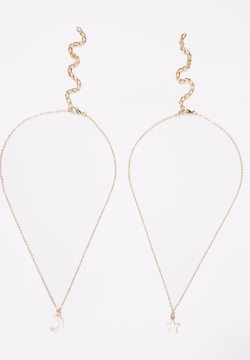 Jewels and Lace - Moon and Stars Necklace Twinpack Gold
