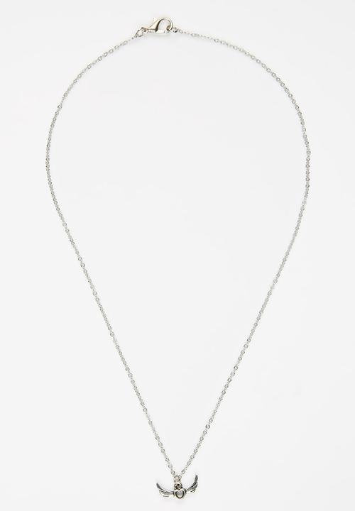 Jewels and Lace - Heart Wing Necklace Silver