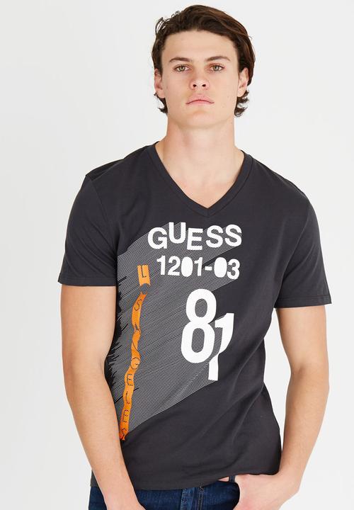 GUESS - Basic G Grid V Neck Tee Black