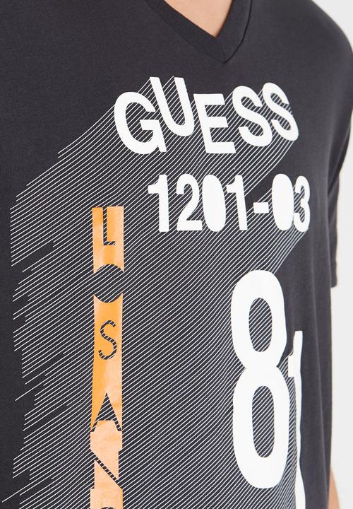 GUESS - Basic G Grid V Neck Tee Black