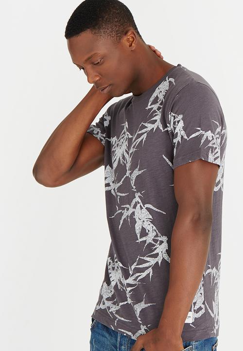 Only & Sons - Thorleif  Flower Print  Fitted Tshirt Charcoal