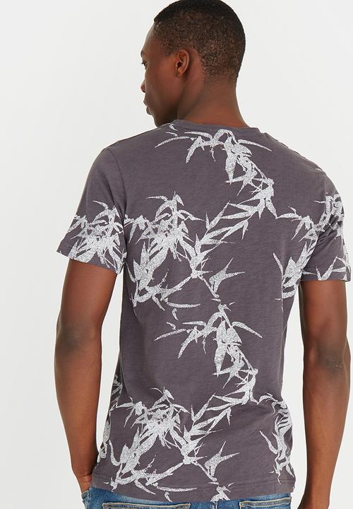 Only & Sons - Thorleif  Flower Print  Fitted Tshirt Charcoal