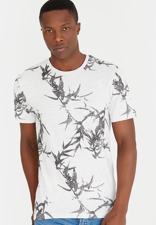 Only & Sons - Thorleif  Flower Print  Fitted Tshirt Cream