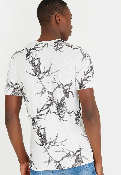 Only & Sons - Thorleif  Flower Print  Fitted Tshirt Cream