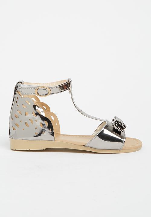 Pop Candy - T-Bar Sandals with Bow Silver