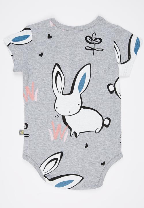 Peninsula Baby - Bunny Printed Bodysuit Grey Melange