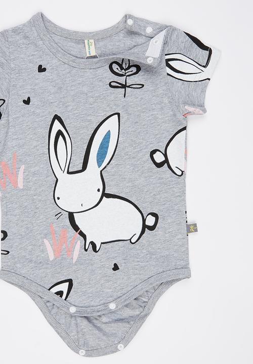 Peninsula Baby - Bunny Printed Bodysuit Grey Melange