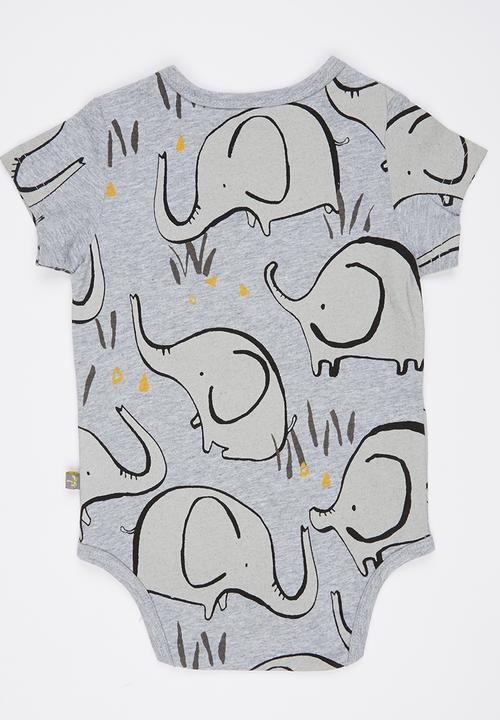 Peninsula Baby - All Over Elephant Printed Bodysuit Grey