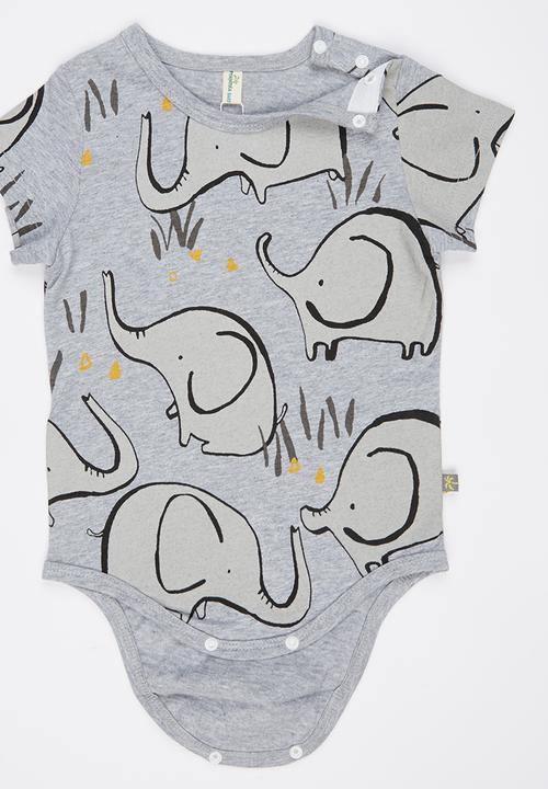 Peninsula Baby - All Over Elephant Printed Bodysuit Grey
