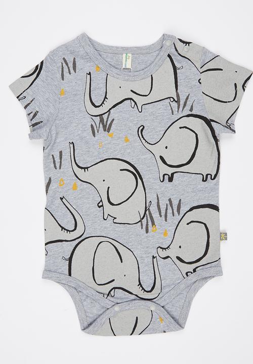 Peninsula Baby - All Over Elephant Printed Bodysuit Grey