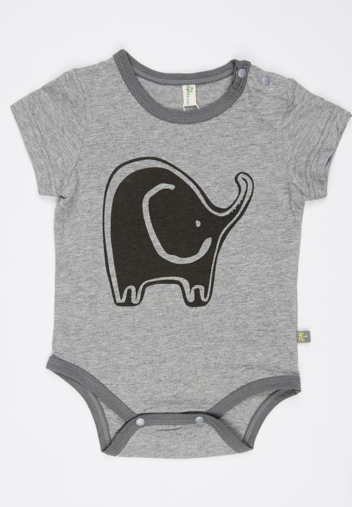 Peninsula Baby - Elephant Printed Bodysuit Grey Melange