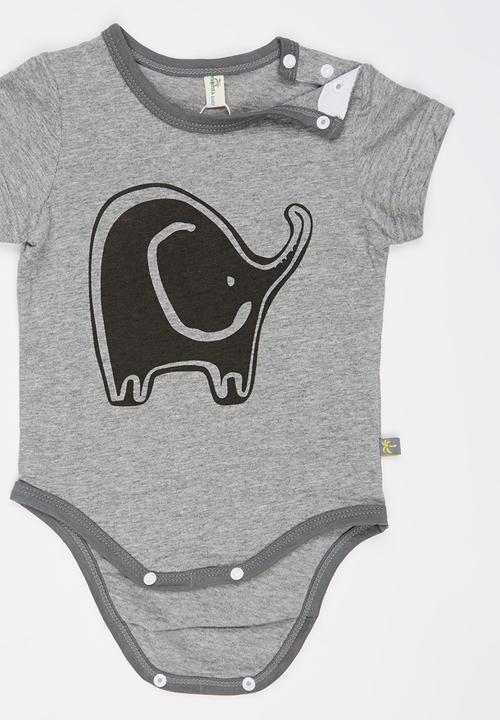 Peninsula Baby - Elephant Printed Bodysuit Grey Melange
