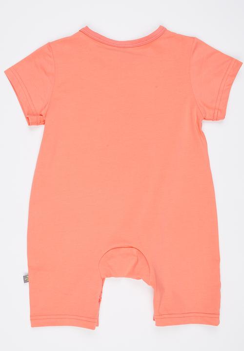 Peninsula Baby - Printed Bear Romper Coral