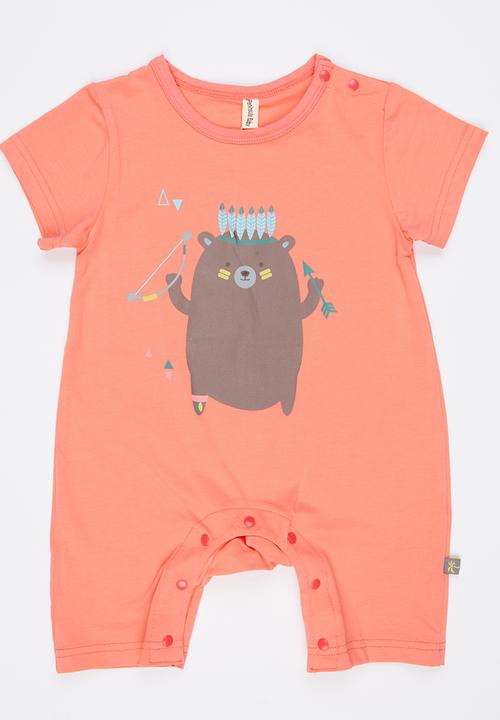 Peninsula Baby - Printed Bear Romper Coral