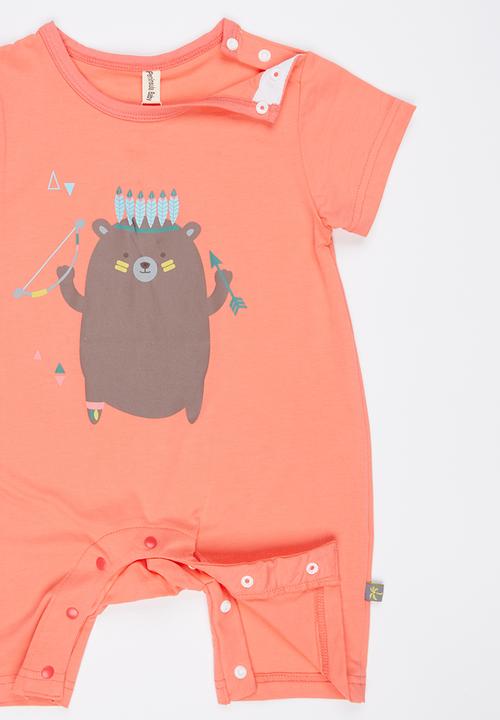 Peninsula Baby - Printed Bear Romper Coral