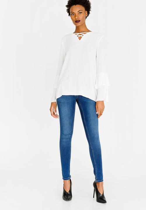 G Couture - Lace-up Detail Top White