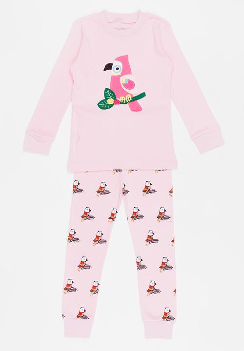 Pop Candy - Parrot Printed PJ Set Pale Pink