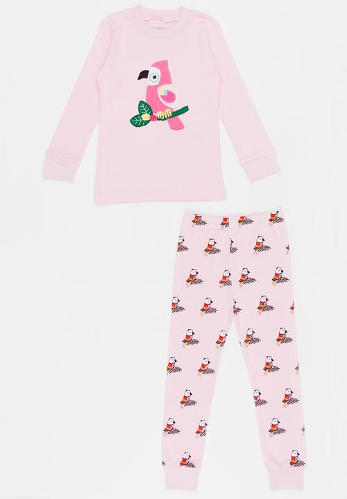 Pop Candy - Parrot Printed PJ Set Pale Pink