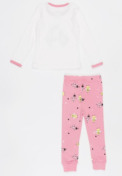 Pop Candy - Ladybug & Bee Printed PJ Set Pale Pink