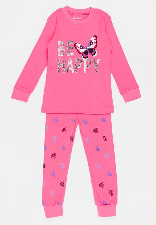 Pop Candy - Butterfly Printed PJ Set Dark Pink