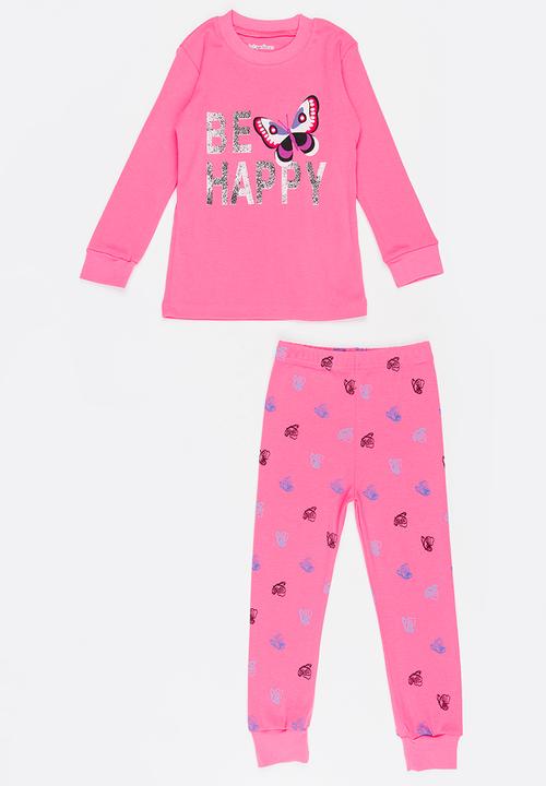 Pop Candy - Butterfly Printed PJ Set Dark Pink