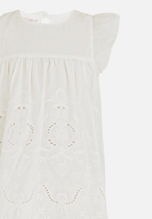 Pop Candy - Babydoll Dress with Flutter Sleeve White