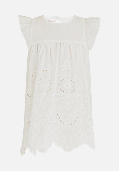 Pop Candy - Babydoll Dress with Flutter Sleeve White