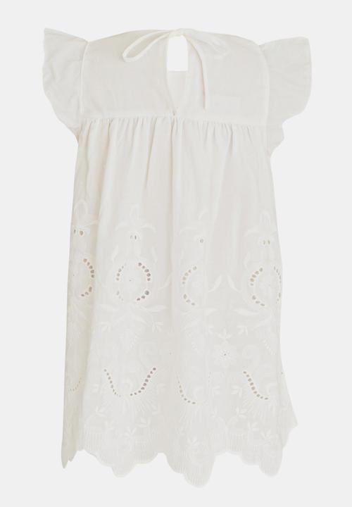Pop Candy - Babydoll Dress with Flutter Sleeve White